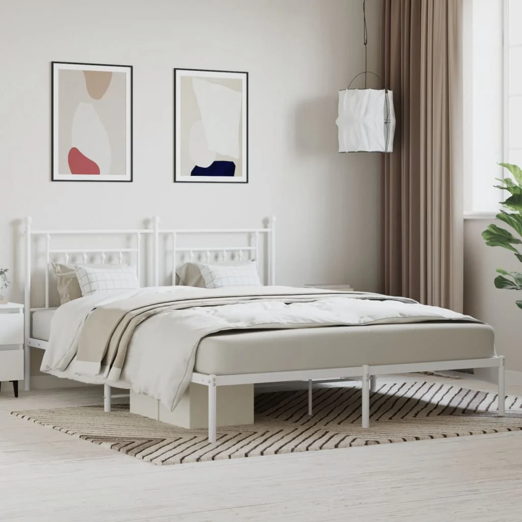 Berkfield Metal Bed Frame with Headboard White 160x200 cm