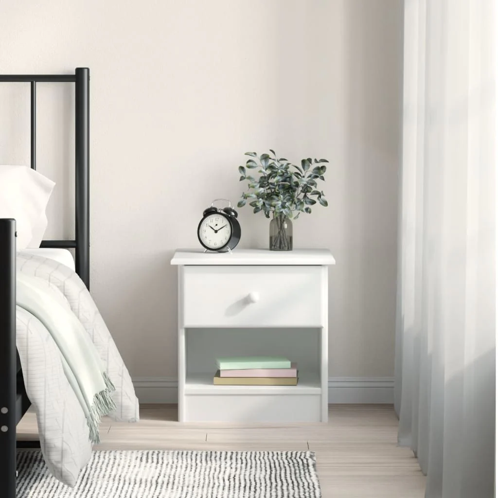 Berkfield Bedside Cabinet ALTA White 43x35x40.5 cm Solid Wood Pine