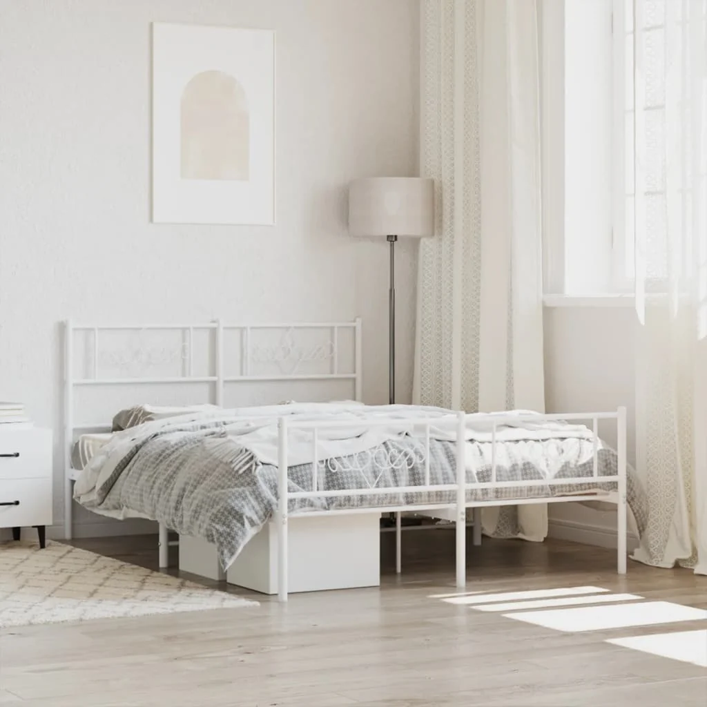 Berkfield Metal Bed Frame with Headboard and Footboard White 135x190 cm 4FT6 Double