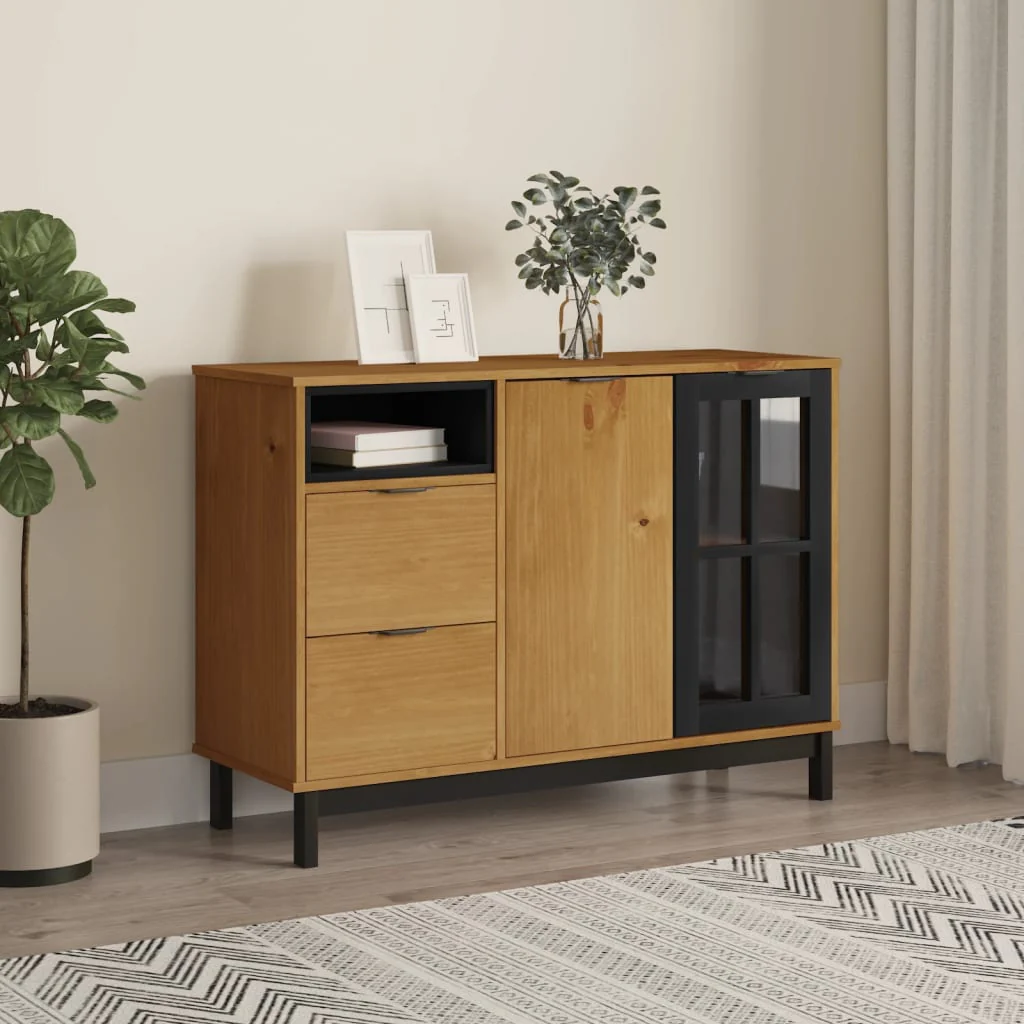 Berkfield Sideboard with Glass Door FLAM 110x40x80 cm Solid Wood Pine