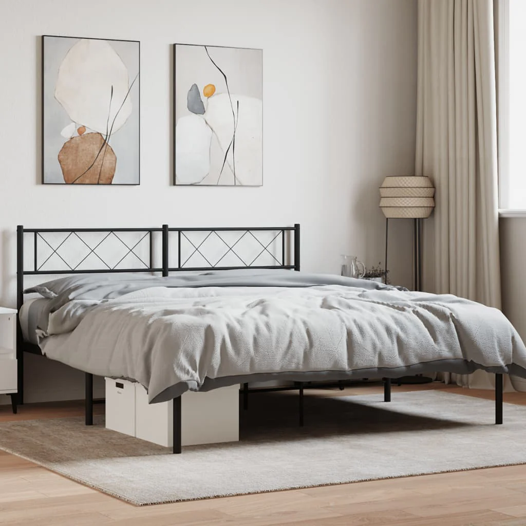 Berkfield Metal Bed Frame with Headboard Black 120x200 cm
