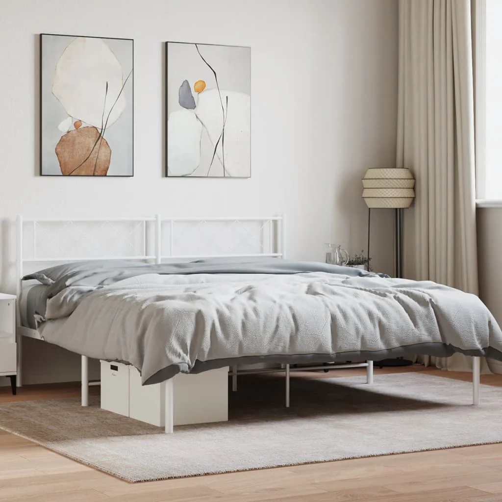 Berkfield Metal Bed Frame with Headboard White 120x190 cm 4FT Small Double