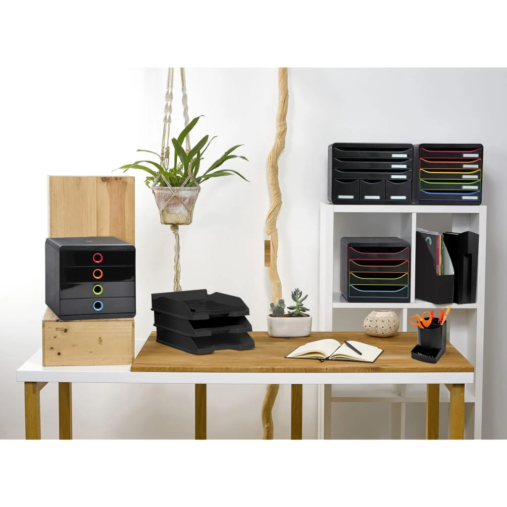 Exacompta Big-Box Desktop Drawer Set Black Office with 4 Drawers Black