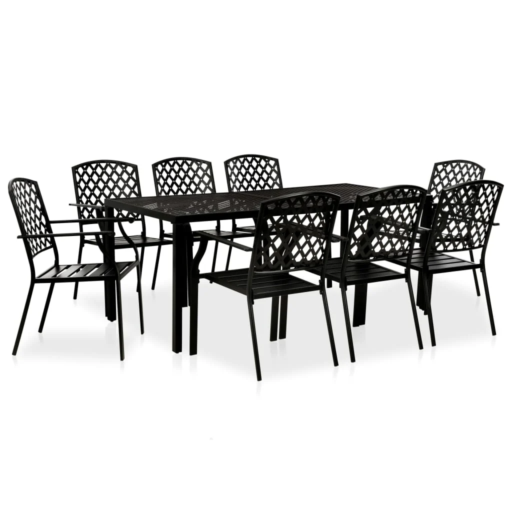 Berkfield 9 Piece Outdoor Dining Set Steel Black