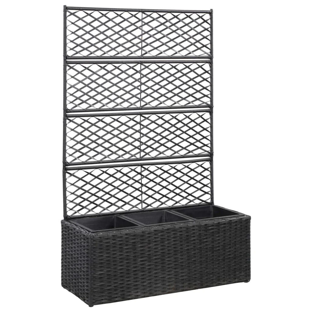 Berkfield Trellis Raised Bed with 3 Pots 83x30x130 cm Poly Rattan Black