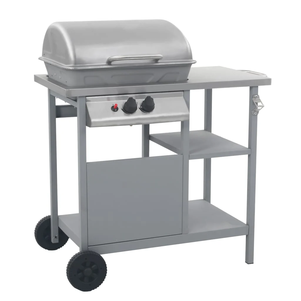 Berkfield Gas BBQ Grill with 3-layer Side Table Black and Silver