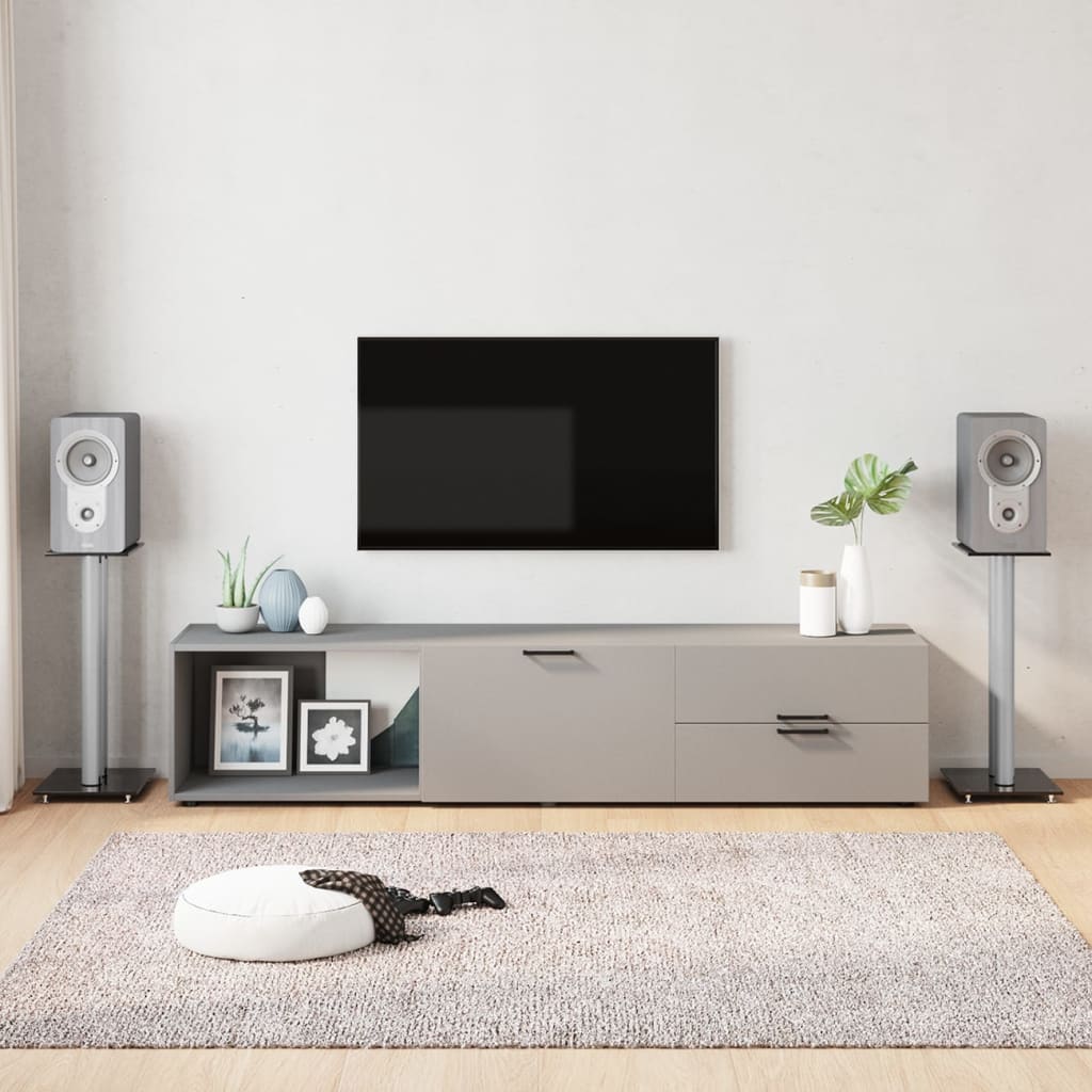 Berkfield Speaker Stands 2pcs Black&Silver Tempered Glass 2 Pillars Design