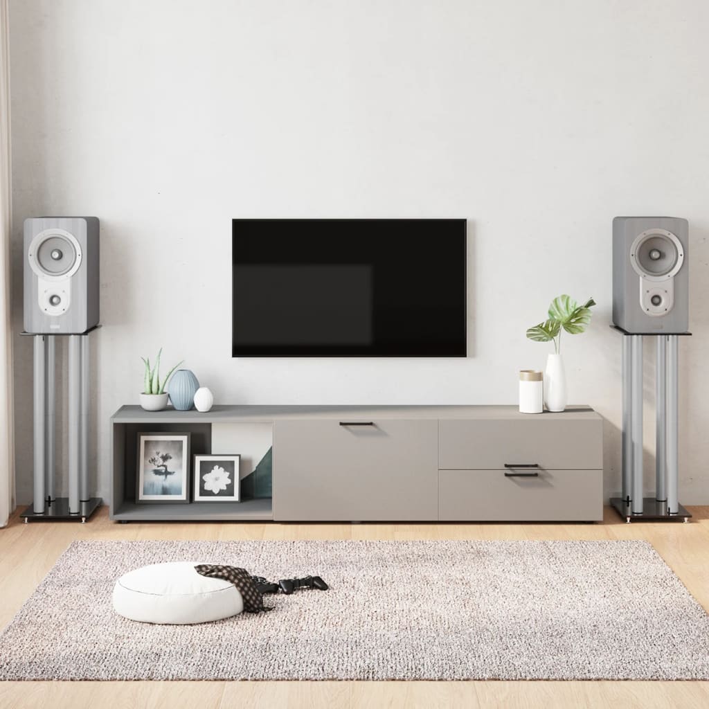 Berkfield Speaker Stands 2 pcs Black&Silver Tempered Glass 4 Pillars Design