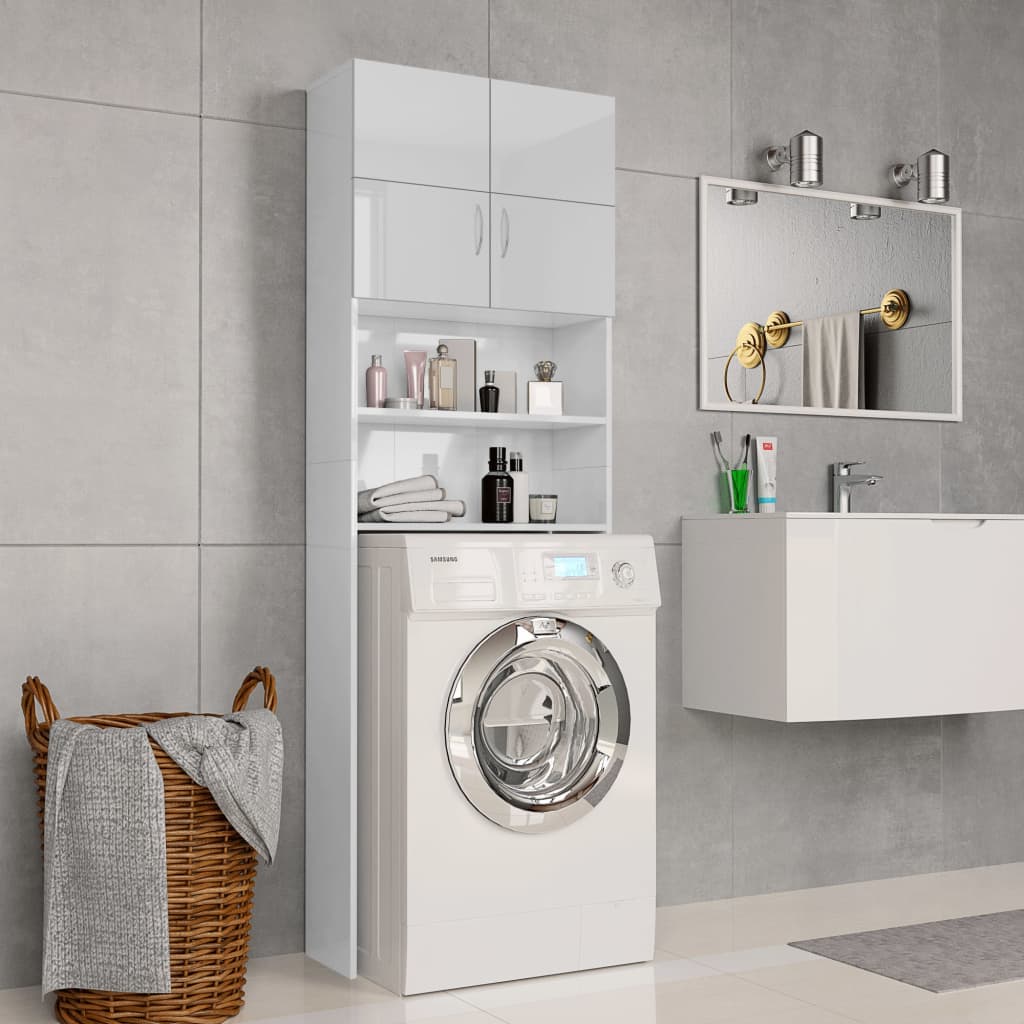 Berkfield Washing Machine Cabinet High Gloss White 64x25.5x190 cm Engineered Wood