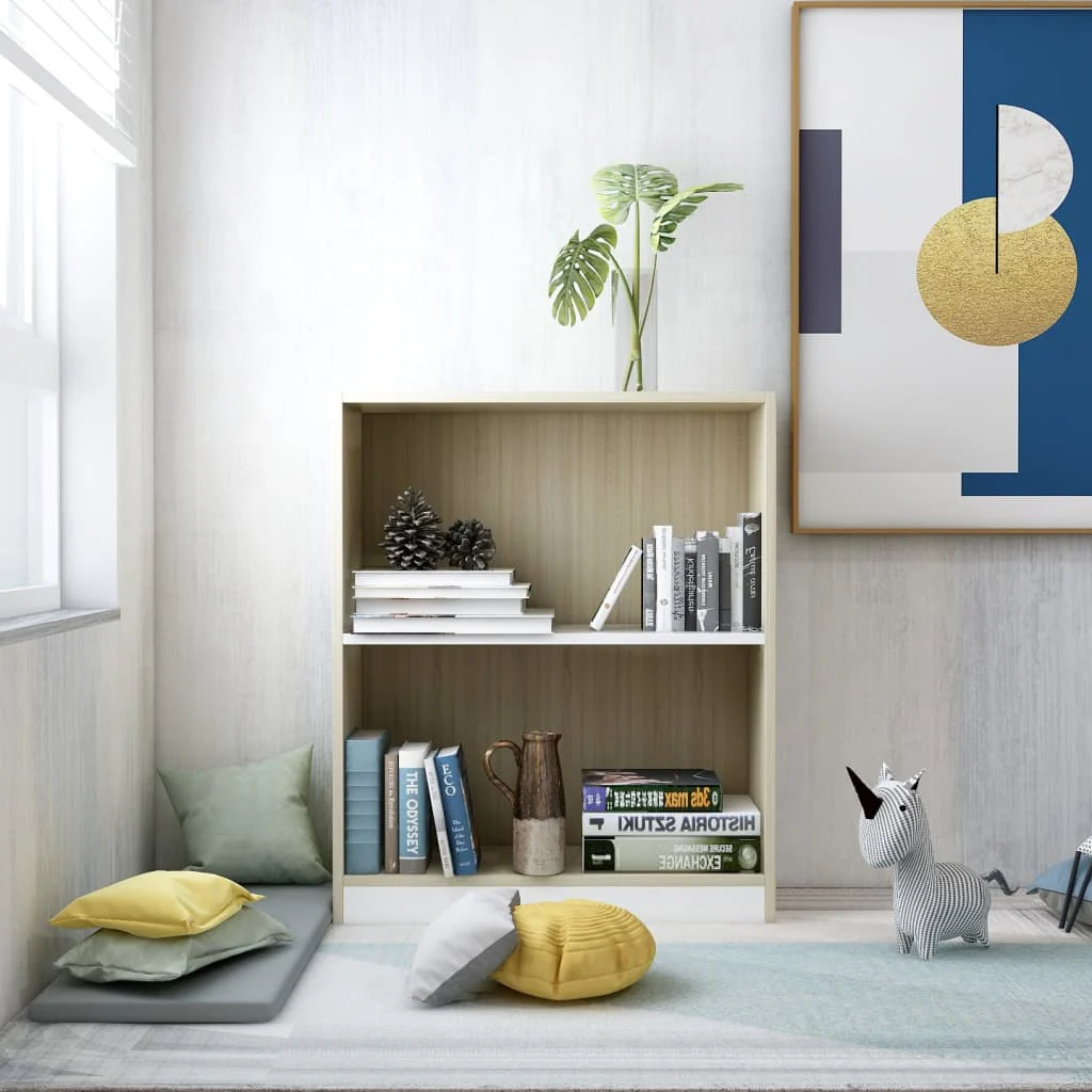 Berkfield Bookshelf White and Sonoma Oak 60x24x74.5 cm Engineered Wood