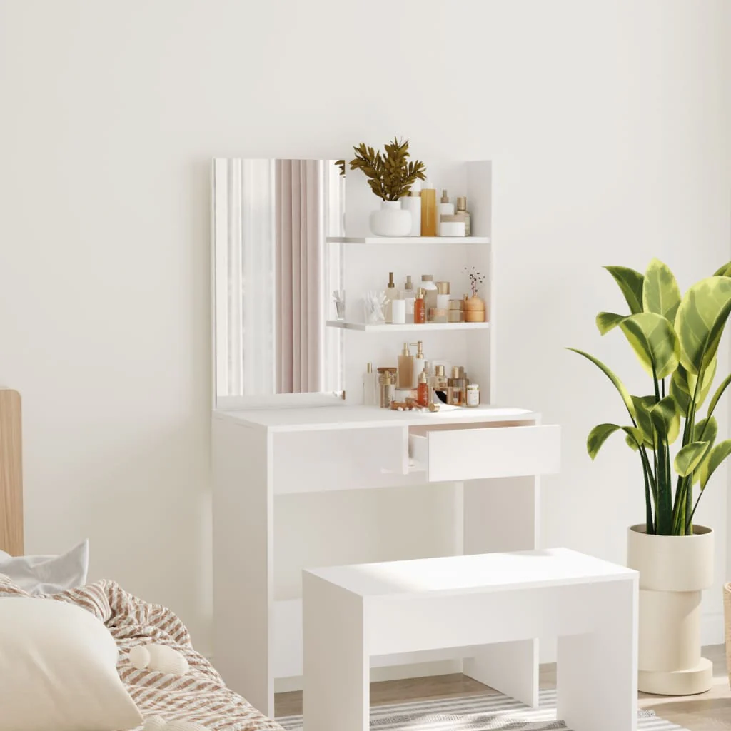 Berkfield Dressing Table with Mirror White 74.5x40x141 cm
