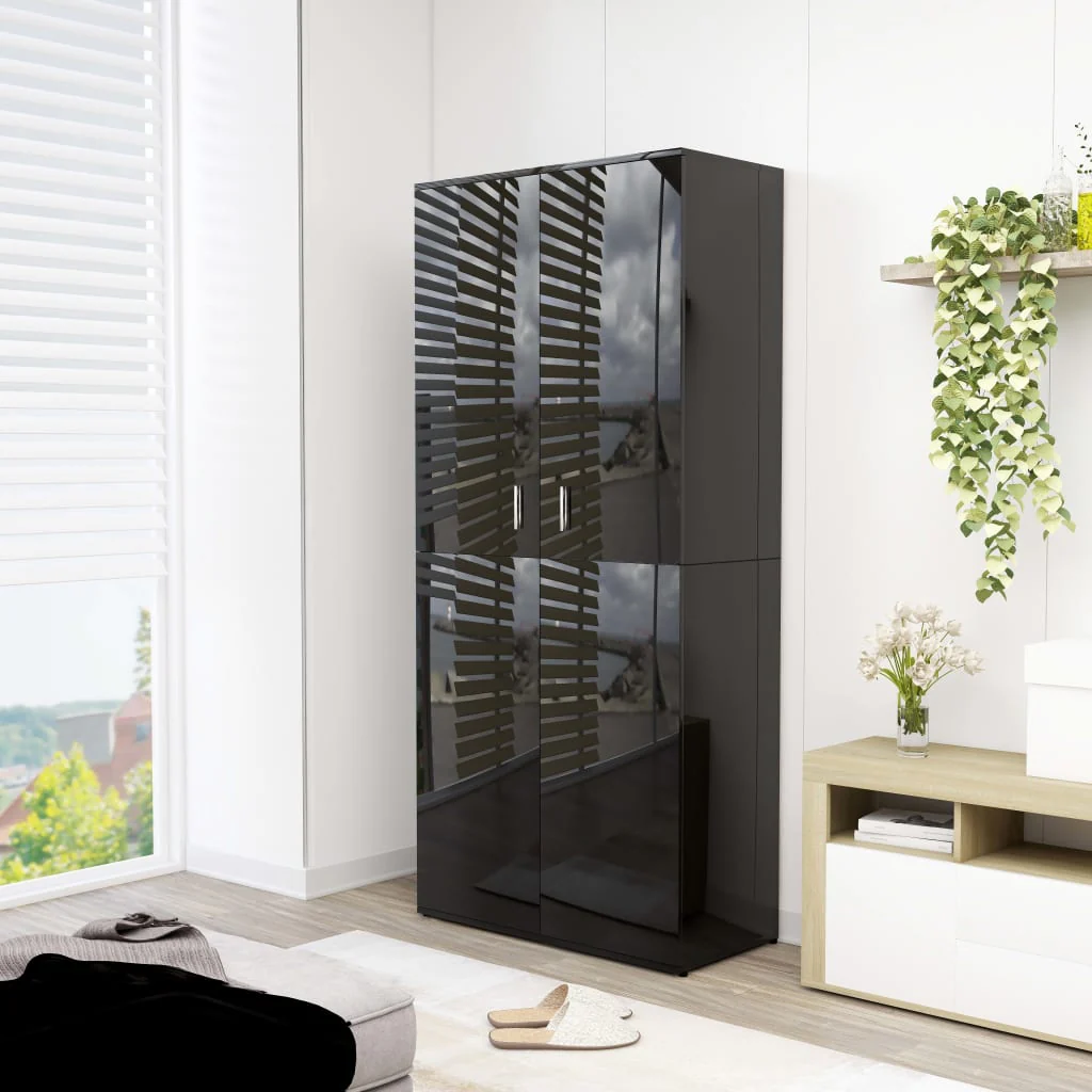 Berkfield Shoe Cabinet High Gloss Black 80x39x178 cm Engineered Wood