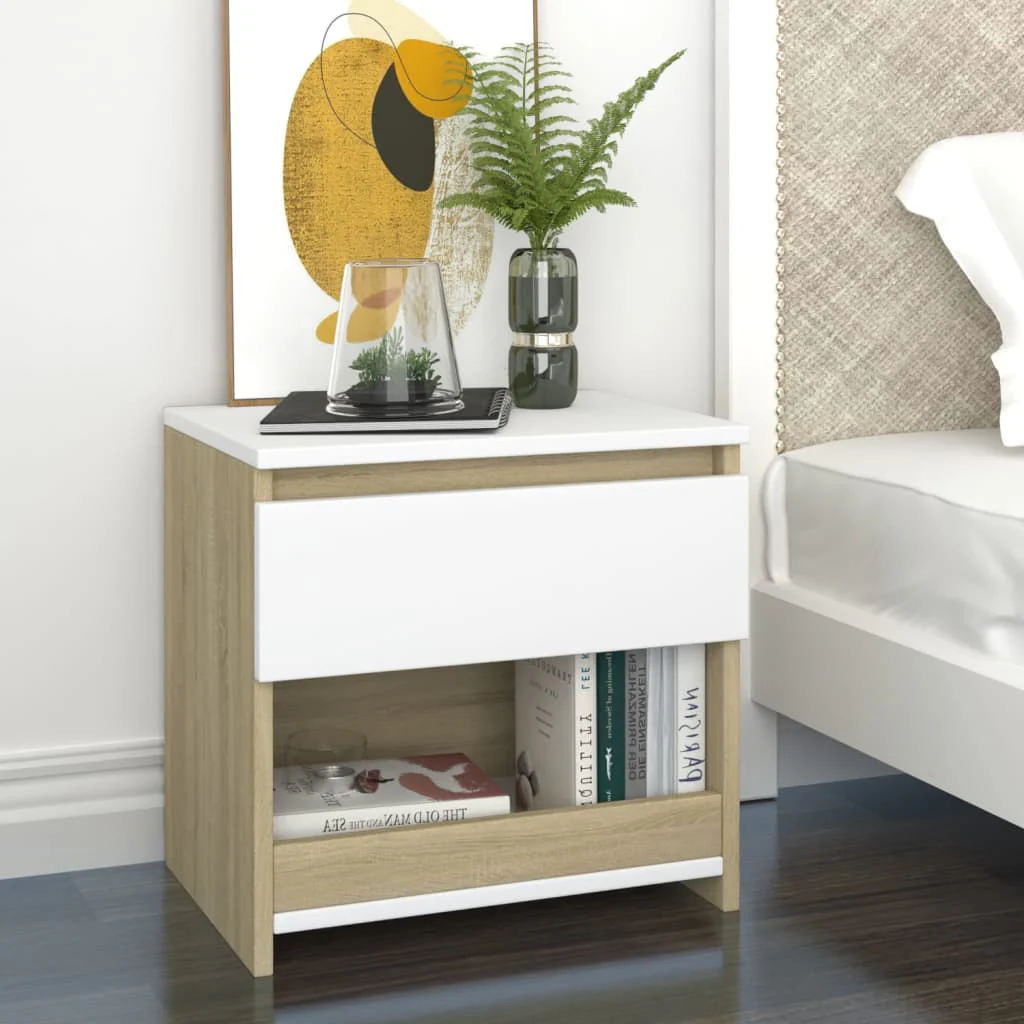 Berkfield Bedside Cabinets 2 pcs White and Sonoma Oak 40x30x39 cm Engineered Wood