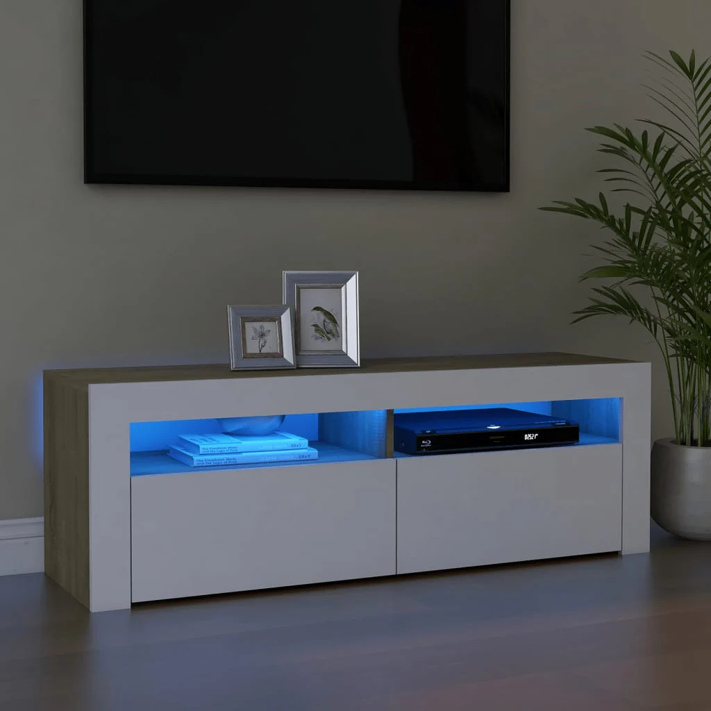 Berkfield TV Cabinet with LED Lights White and Sonoma Oak 120x35x40 cm