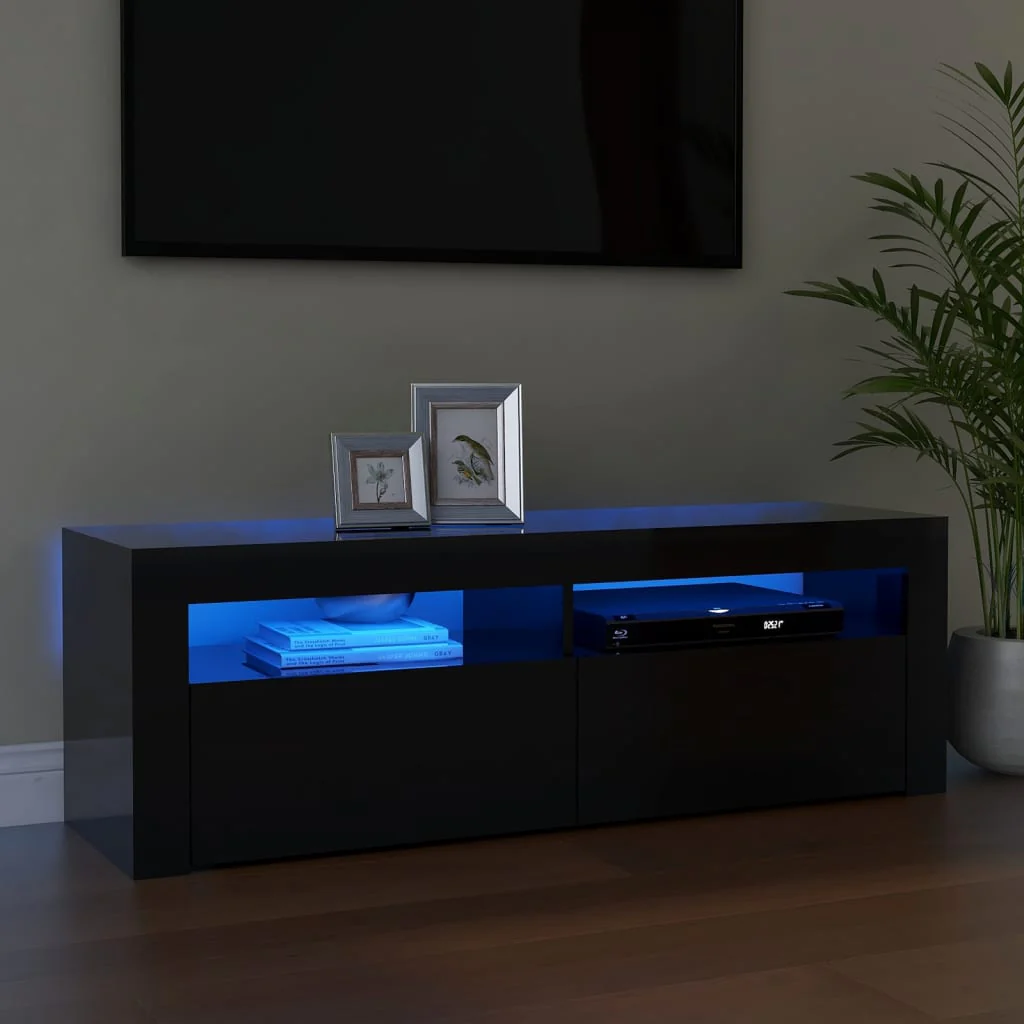 Berkfield TV Cabinet with LED Lights High Gloss Black 120x35x40 cm
