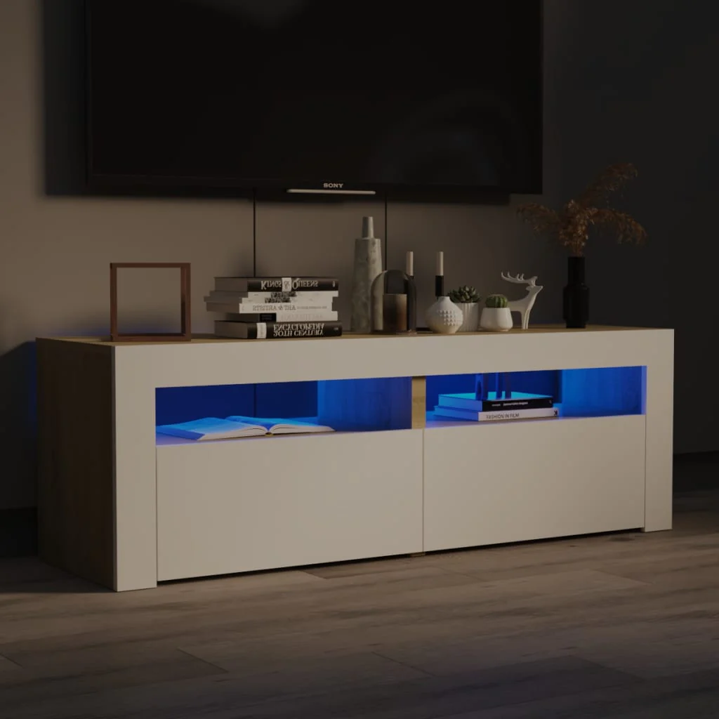 Berkfield TV Cabinet with LED Lights White and Sonoma Oak 120x35x40 cm