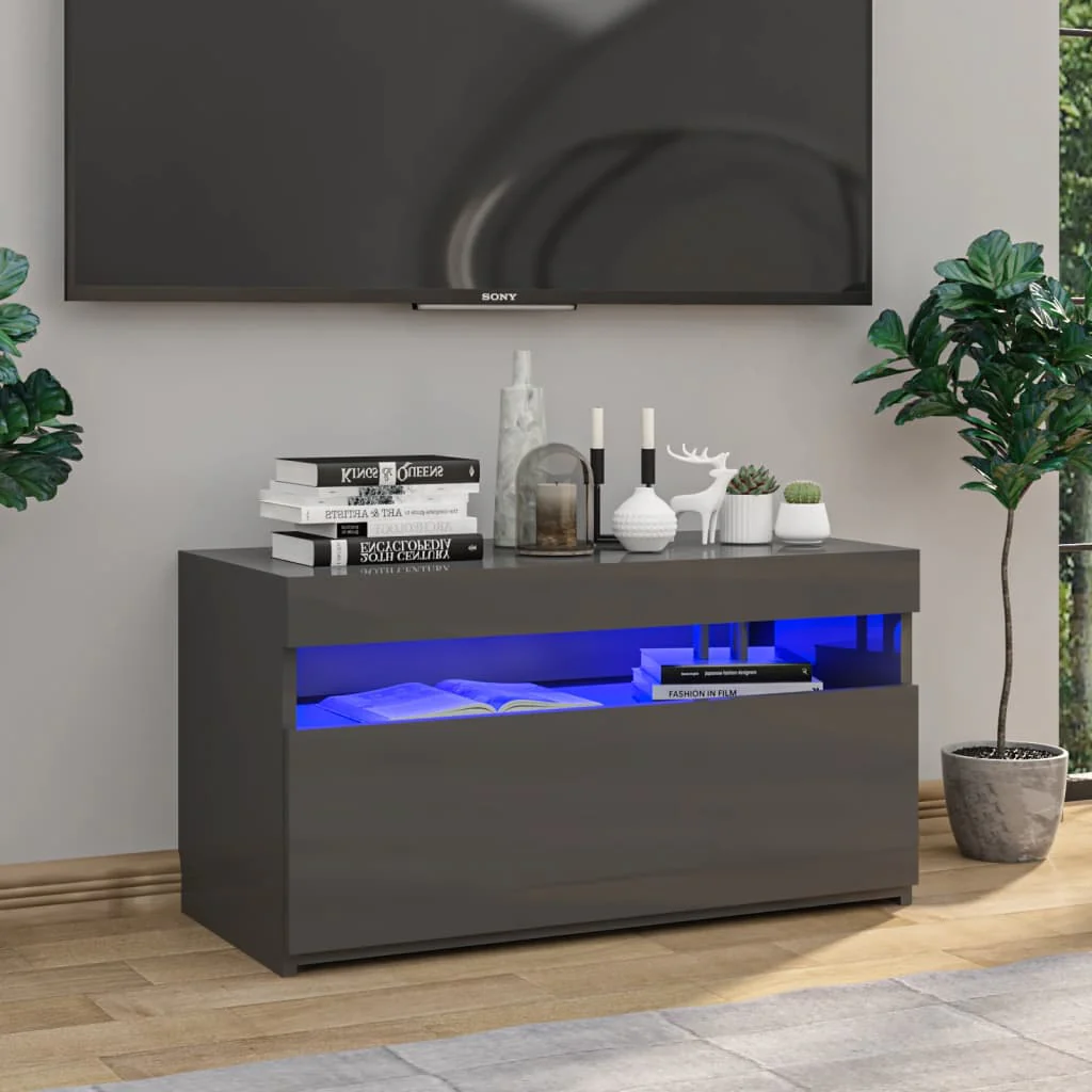 Berkfield TV Cabinet with LED Lights High Gloss Grey 75x35x40 cm