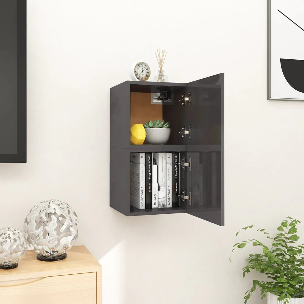 Berkfield Wall Mounted TV Cabinets 2 pcs High Gloss Grey 30.5x30x30 cm
