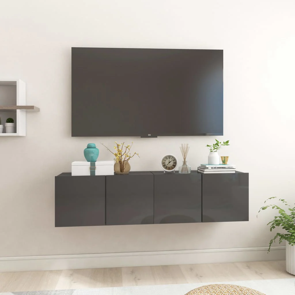 Berkfield Hanging TV Cabinets 2 pcs High Gloss Grey 60x30x30 cm