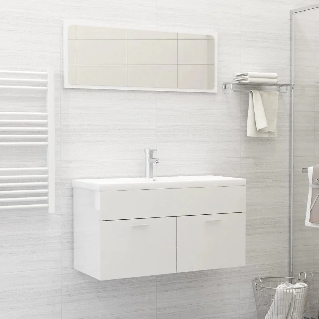 Berkfield 2 Piece Bathroom Furniture Set High Gloss White Engineered Wood