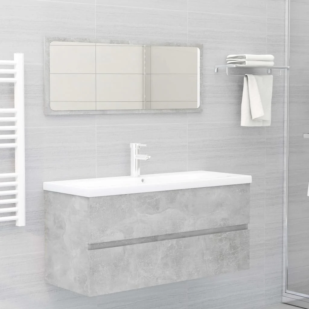Berkfield 2 Piece Bathroom Furniture Set Concrete Grey Engineered Wood
