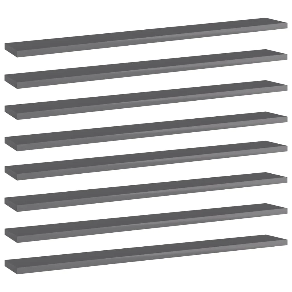 Berkfield Bookshelf Boards 8 pcs High Gloss Grey 80x10x1.5 cm Engineered Wood
