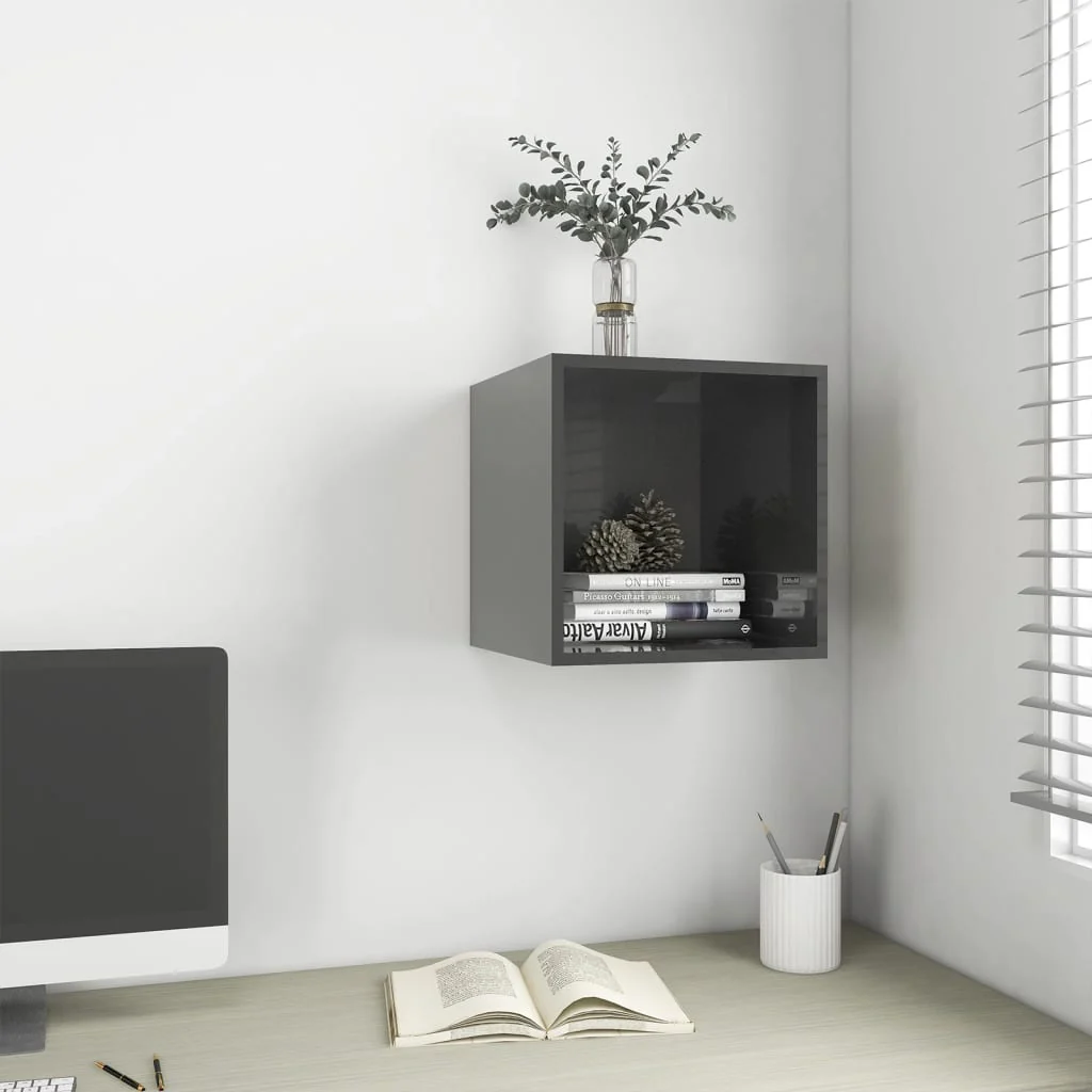 Berkfield Wall Cabinet High Gloss Grey 37x37x37 cm Engineered Wood