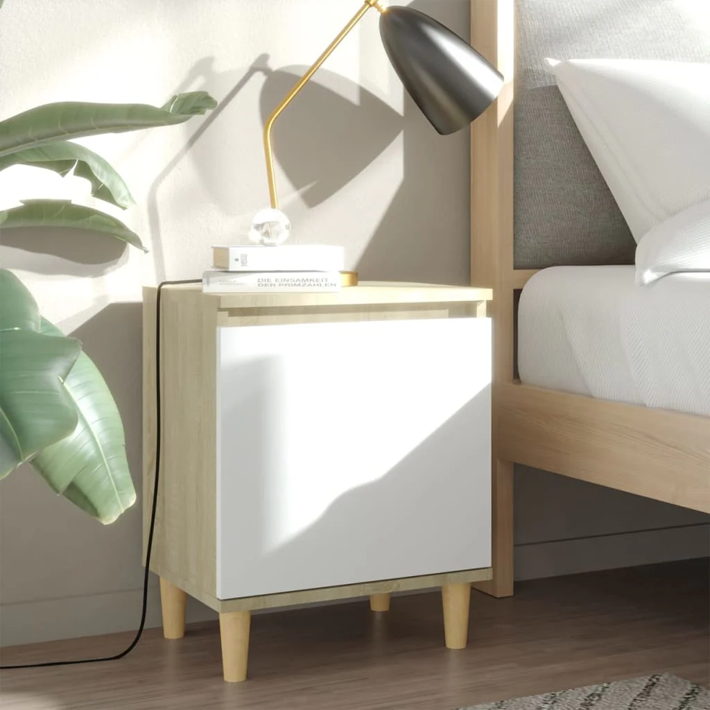 Berkfield Bed Cabinets Solid Wood Legs 2pcs Sonoma Oak&White 40x30x50cm
