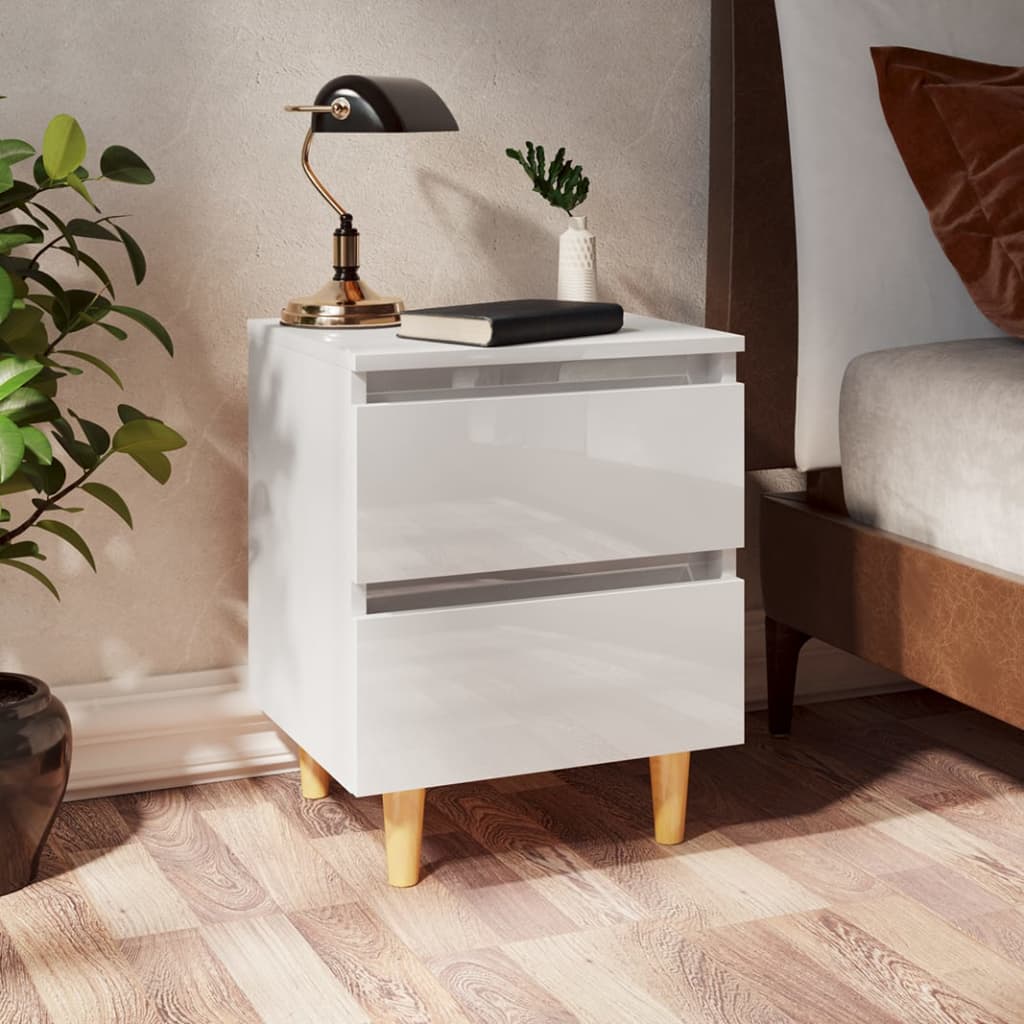 Berkfield Bed Cabinet & Solid Pinewood Legs High Gloss White 40x35x50 cm