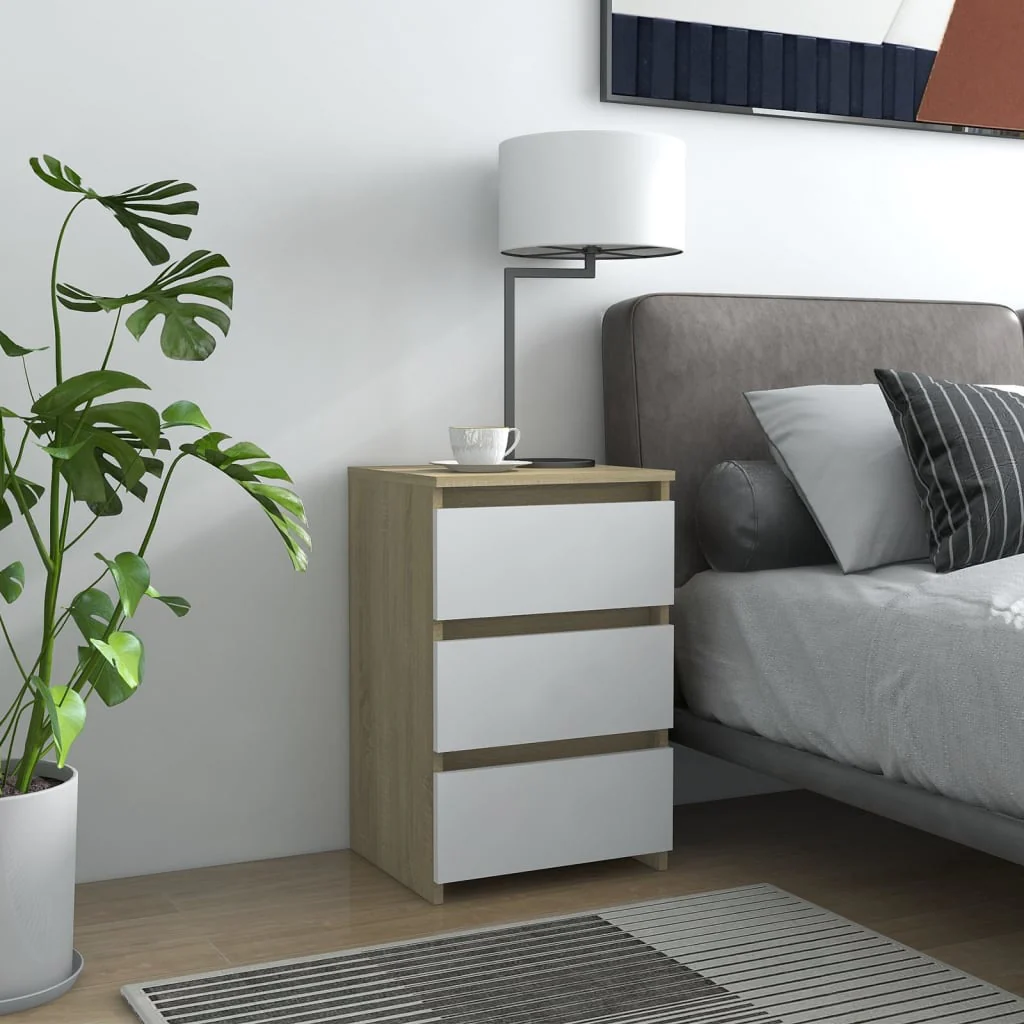 Berkfield Bed Cabinet White and Sonoma Oak 40x35x62.5 cm Engineered Wood
