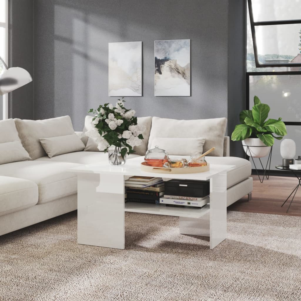 Berkfield Coffee Table High Gloss White 90x60x46.5 cm Engineered Wood