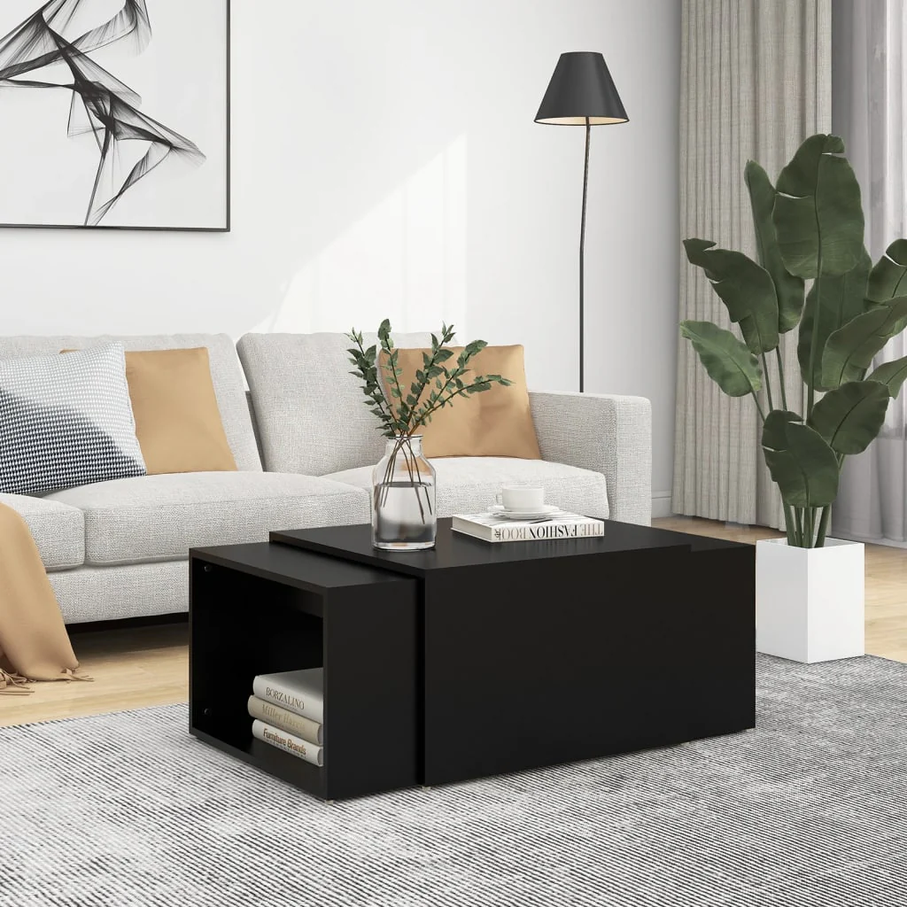 Berkfield 3 Piece Nesting Coffee Table Set Black 60x60x38 cm Engineered Wood