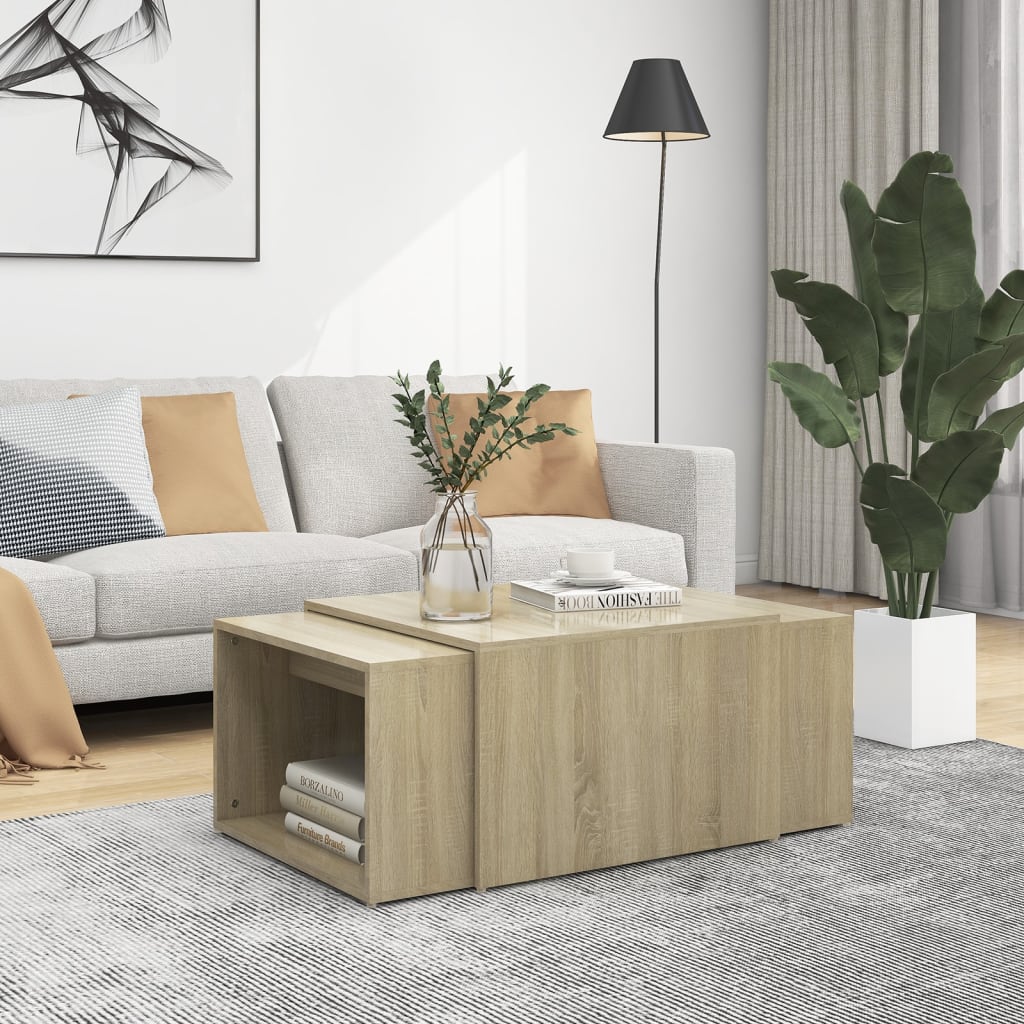 Berkfield 3 Piece Nesting Coffee Table Set Sonoma Oak 60x60x38 cm