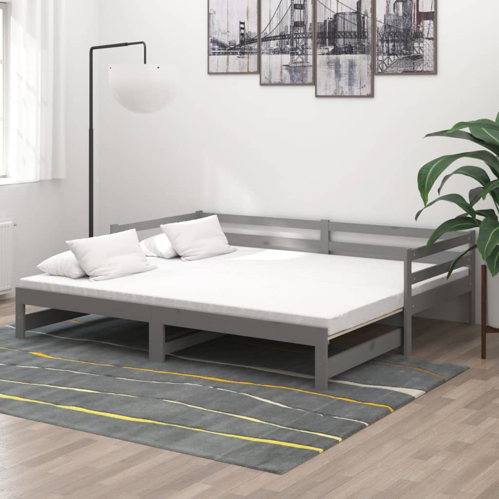Berkfield Pull-out Day Bed Grey Solid Pinewood 2x