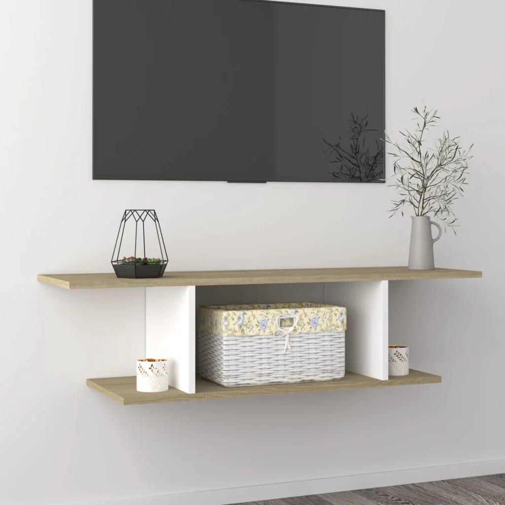 Berkfield Wall Mounted TV Cabinet White and Sonoma Oak 103x30x26.5 cm