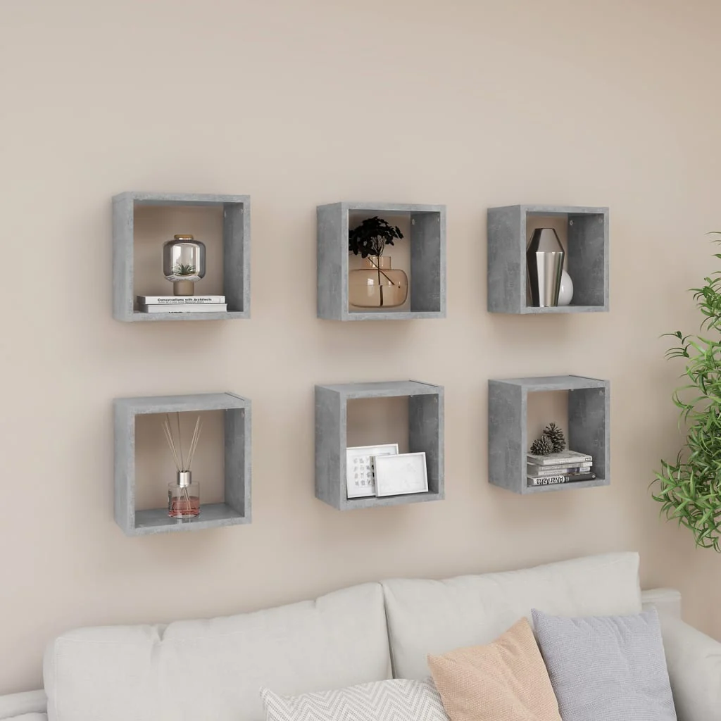 Berkfield Wall Cube Shelves 6 pcs Concrete Grey 26x15x26 cm