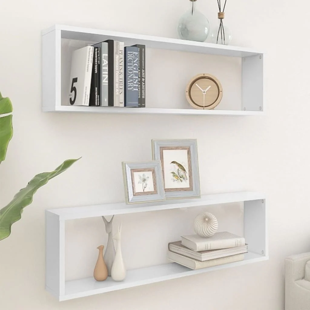Berkfield Wall Cube Shelf 2 pcs White 100x15x30 cm Engineered Wood