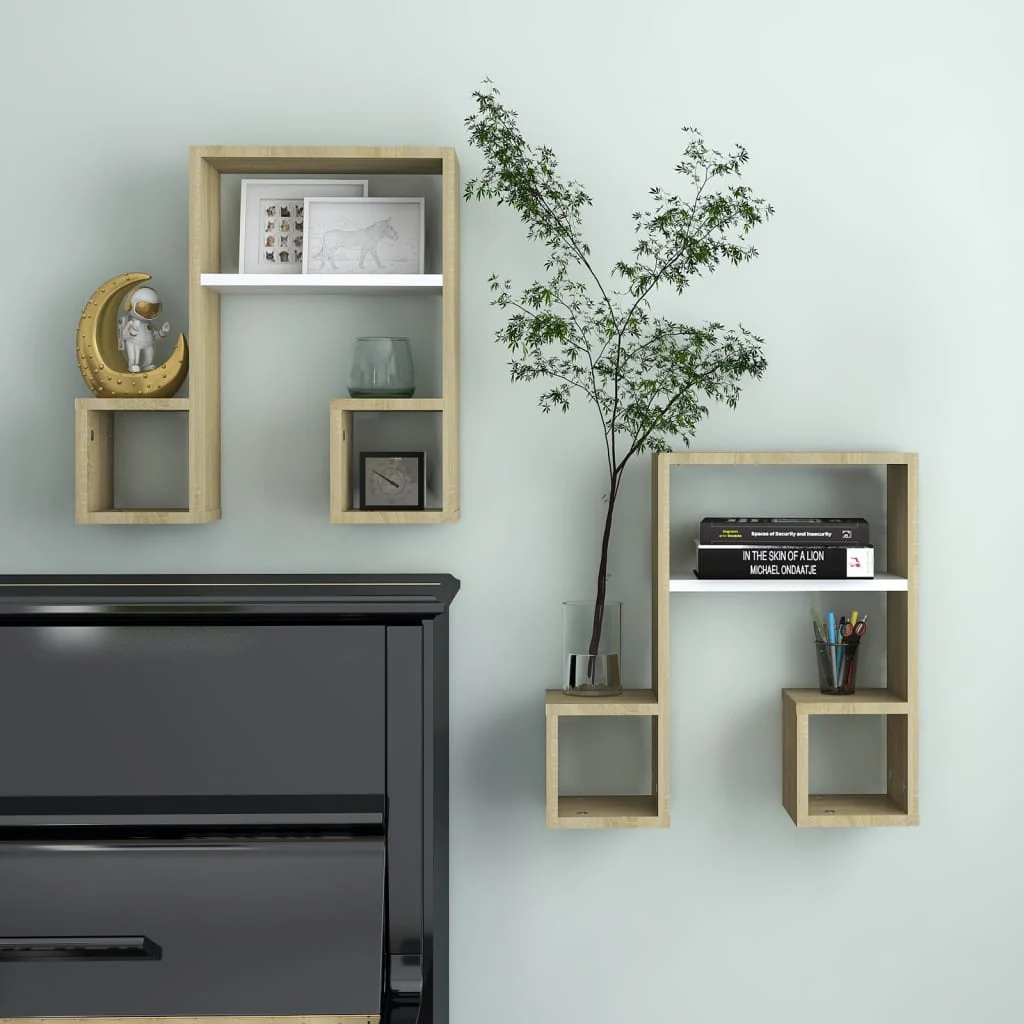 Berkfield Wall Shelf 2 pcs White and Sonoma Oak 50x15x50 cm Engineered Wood
