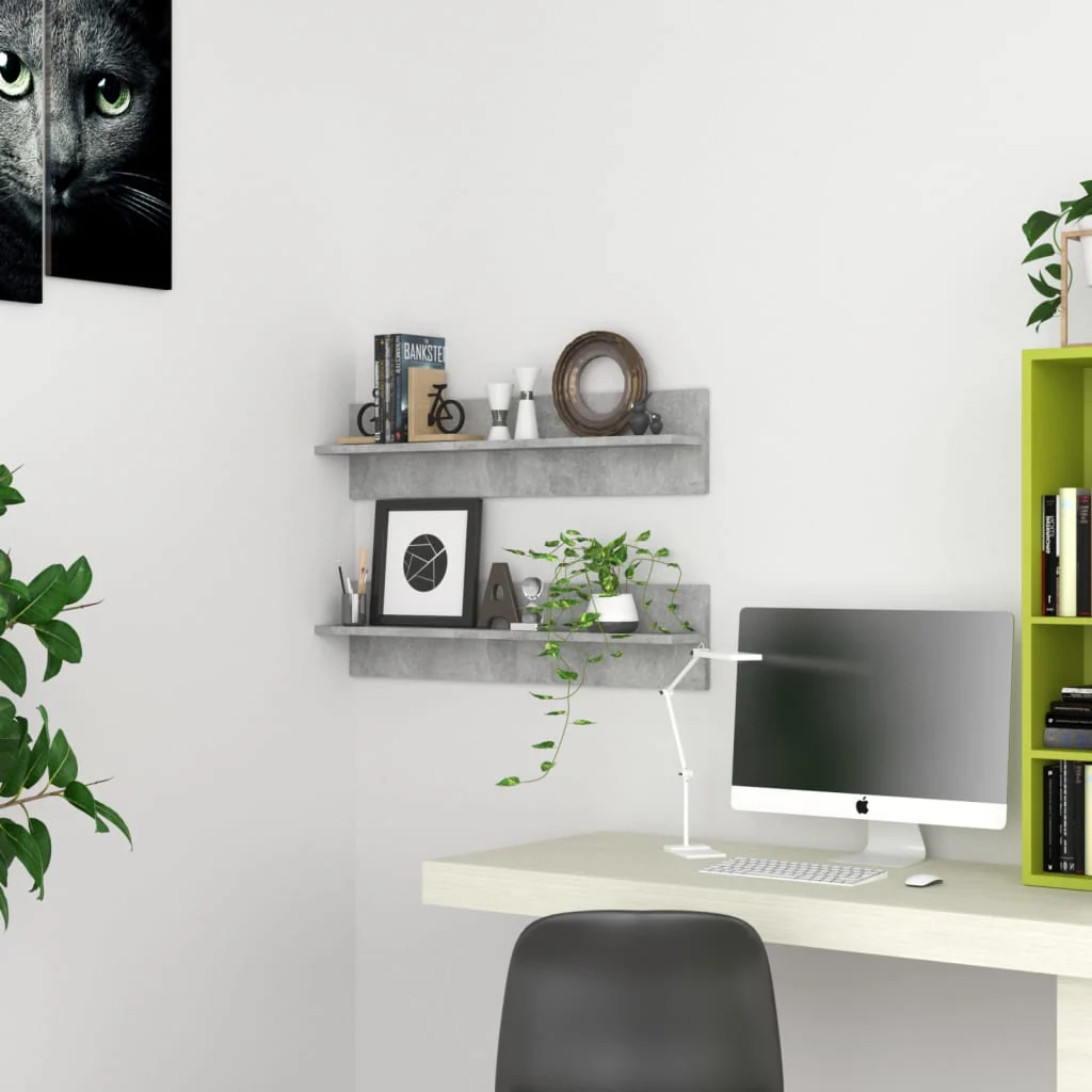 Berkfield Wall Shelf 2 pcs Concrete Grey 80x11.5x18 cm Engineered Wood