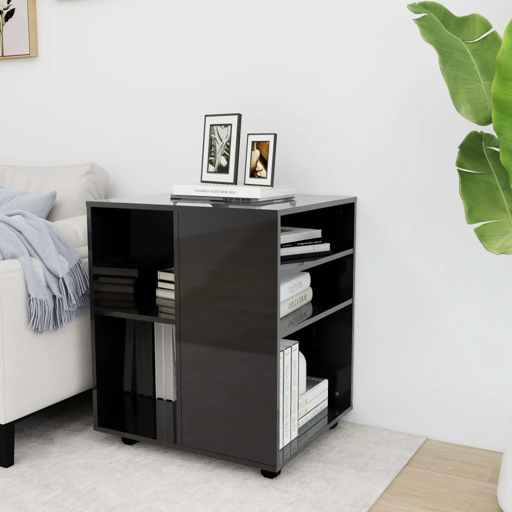 Berkfield Rolling Cabinet High Gloss Black 60x53x72 cm Engineered Wood
