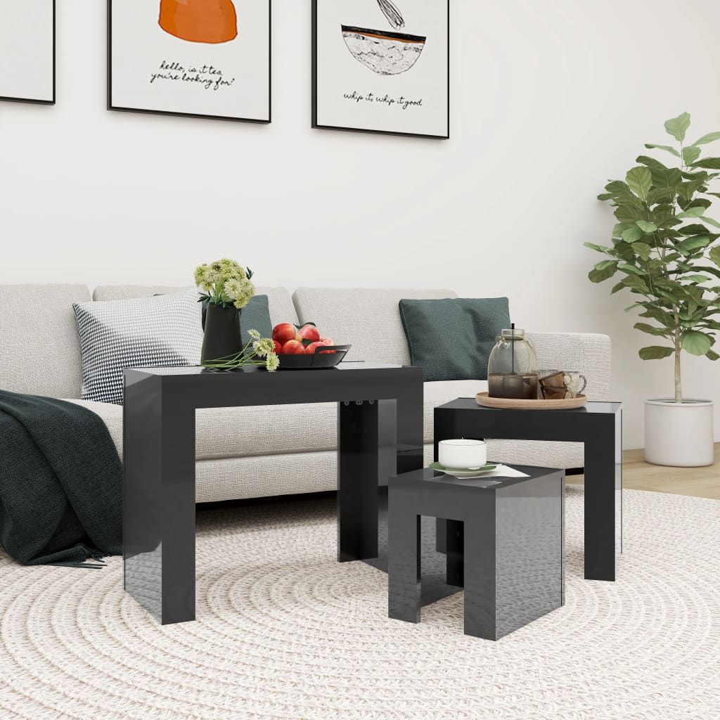 Berkfield Nesting Coffee Tables 3 pcs High Gloss Grey Engineered Wood