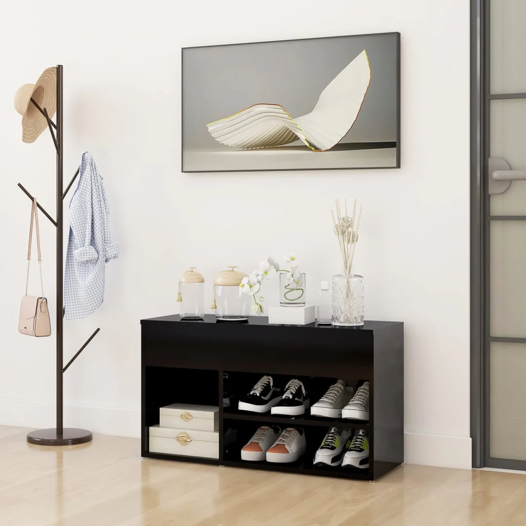 Berkfield Shoe Bench High Gloss Black 80x30x45 cm Engineered Wood