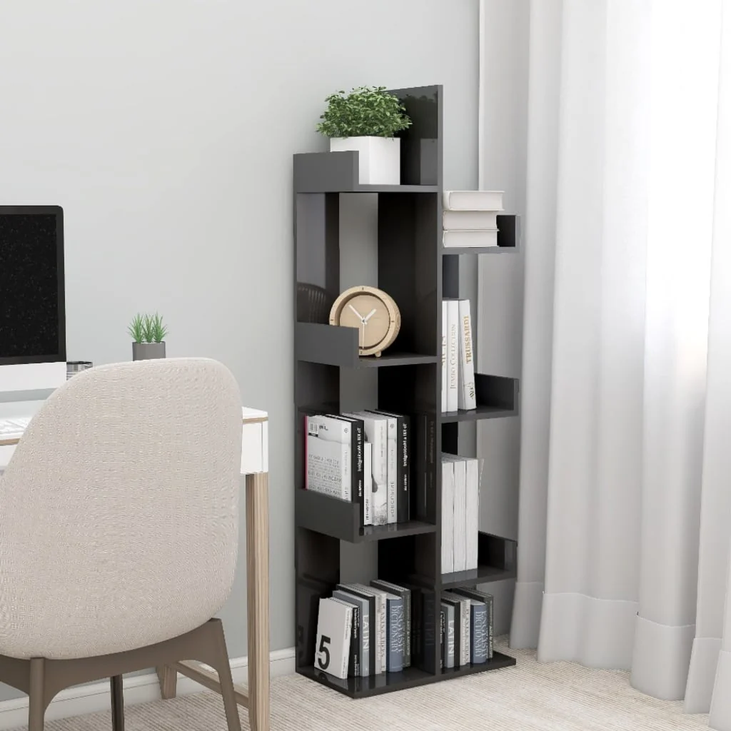 Berkfield Book Cabinet High Gloss Grey 48x25.5x140 cm Engineered Wood