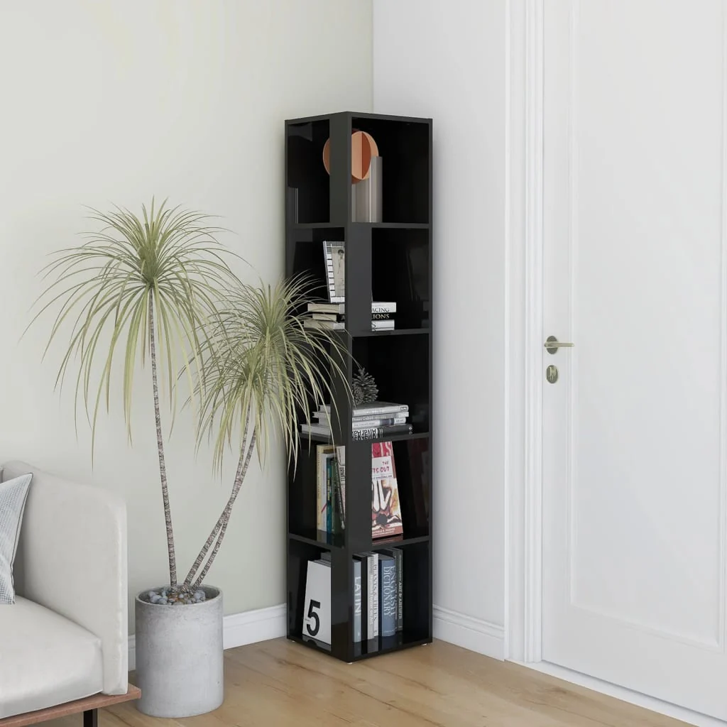 Berkfield Corner Cabinet High Gloss Black 33x33x164.5 cm Engineered Wood