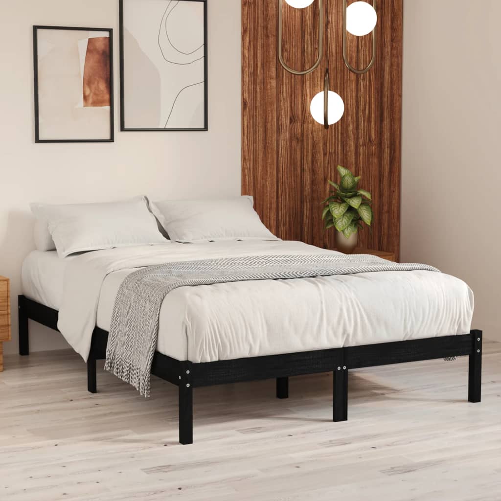 Berkfield Bed Frame Black Solid Wood 180x200 cm Super King Size