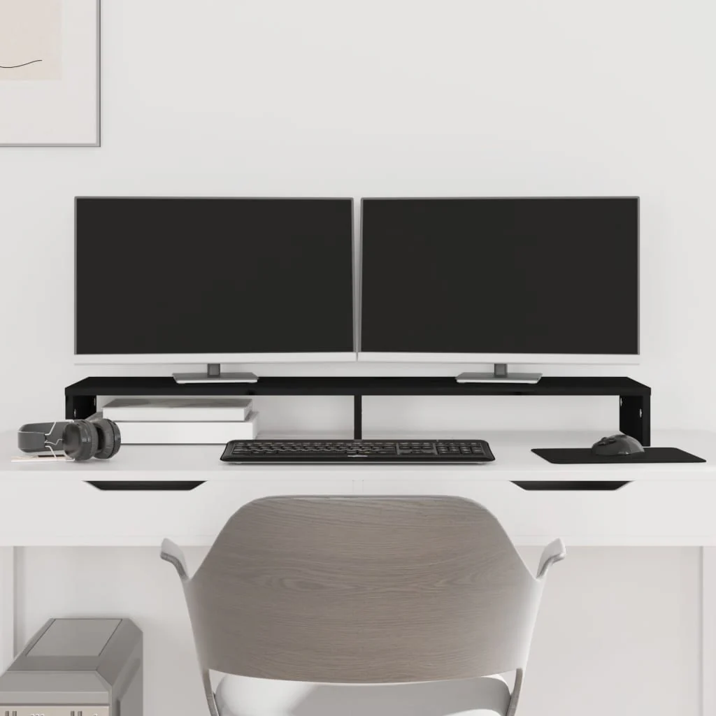 Berkfield Monitor Stand Black 100x27x10 cm Solid Wood Pine