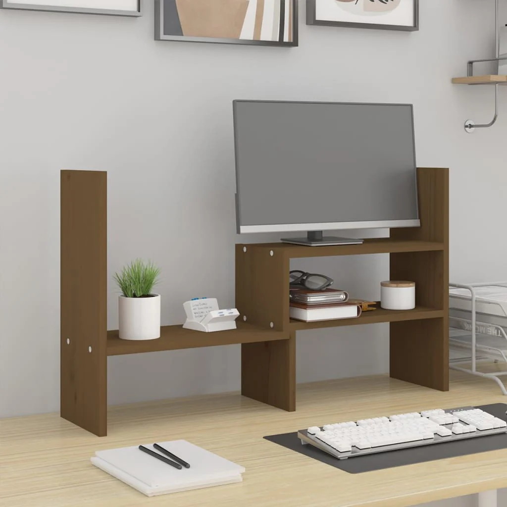 Berkfield Monitor Stand Honey Brown (39-72)x17x43 cm Solid Wood Pine