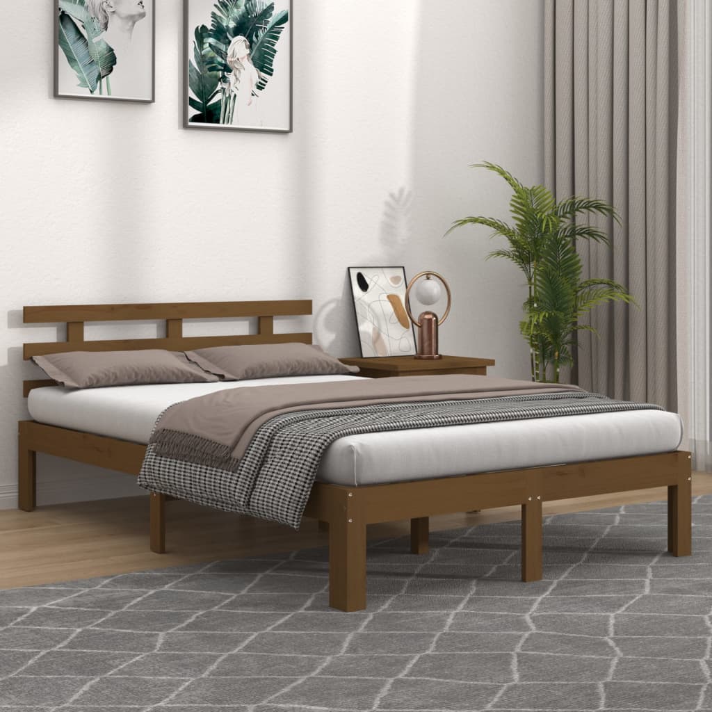 Berkfield Bed Frame Honey Brown Solid Wood 140x190 cm