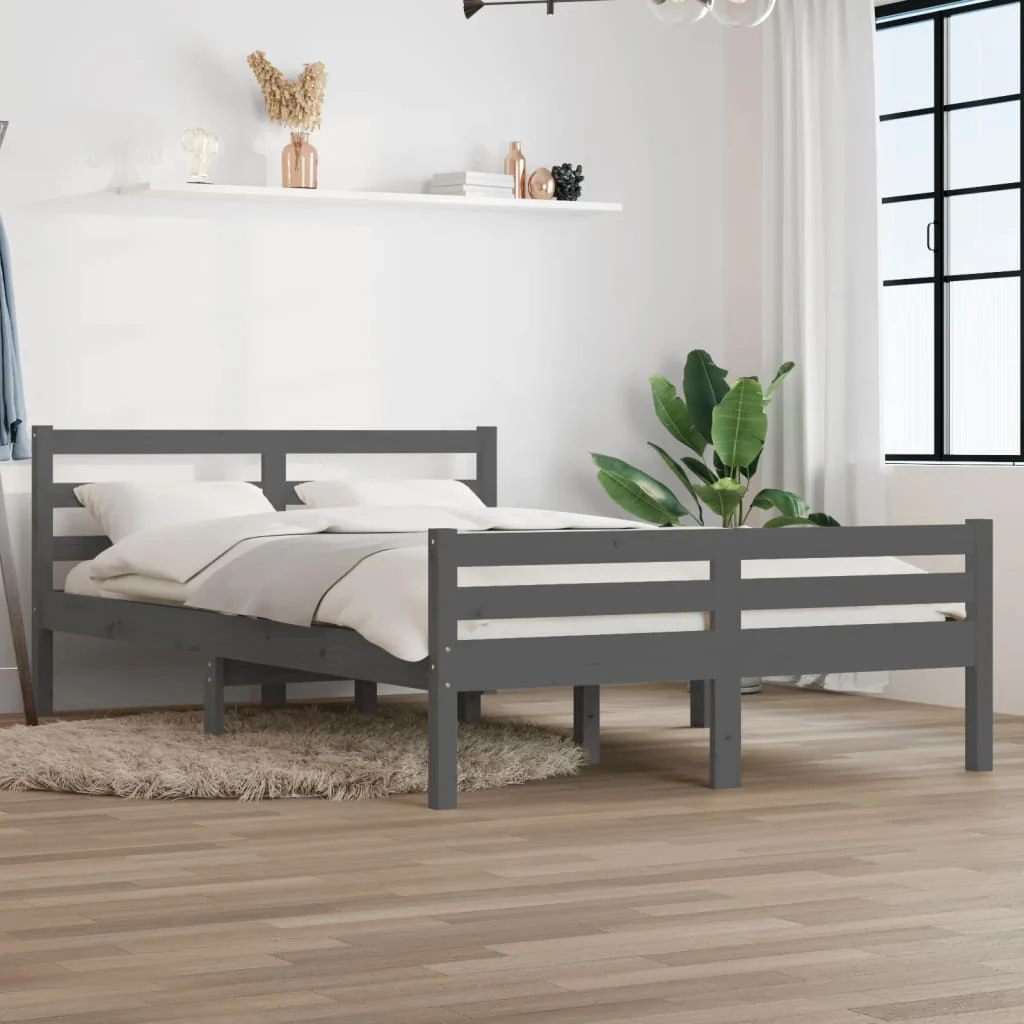 Berkfield Bed Frame Grey Solid Wood 135x190 cm Double