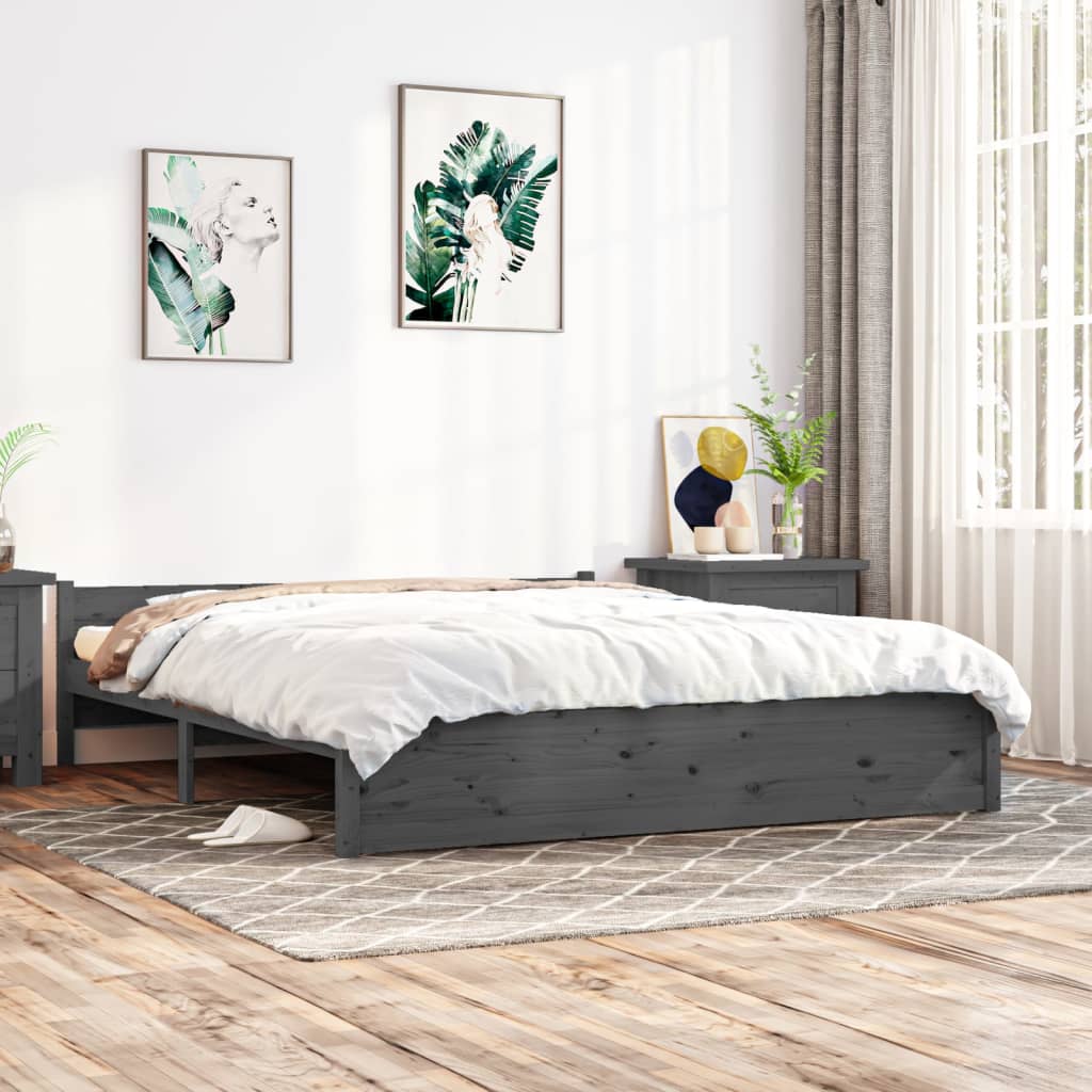 Berkfield Bed Frame Grey Solid Wood 180x200 cm Super King Size